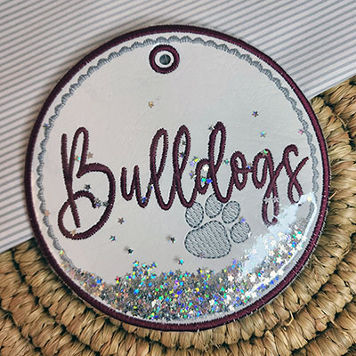 bulldogs in the hoop bag tag with glitter